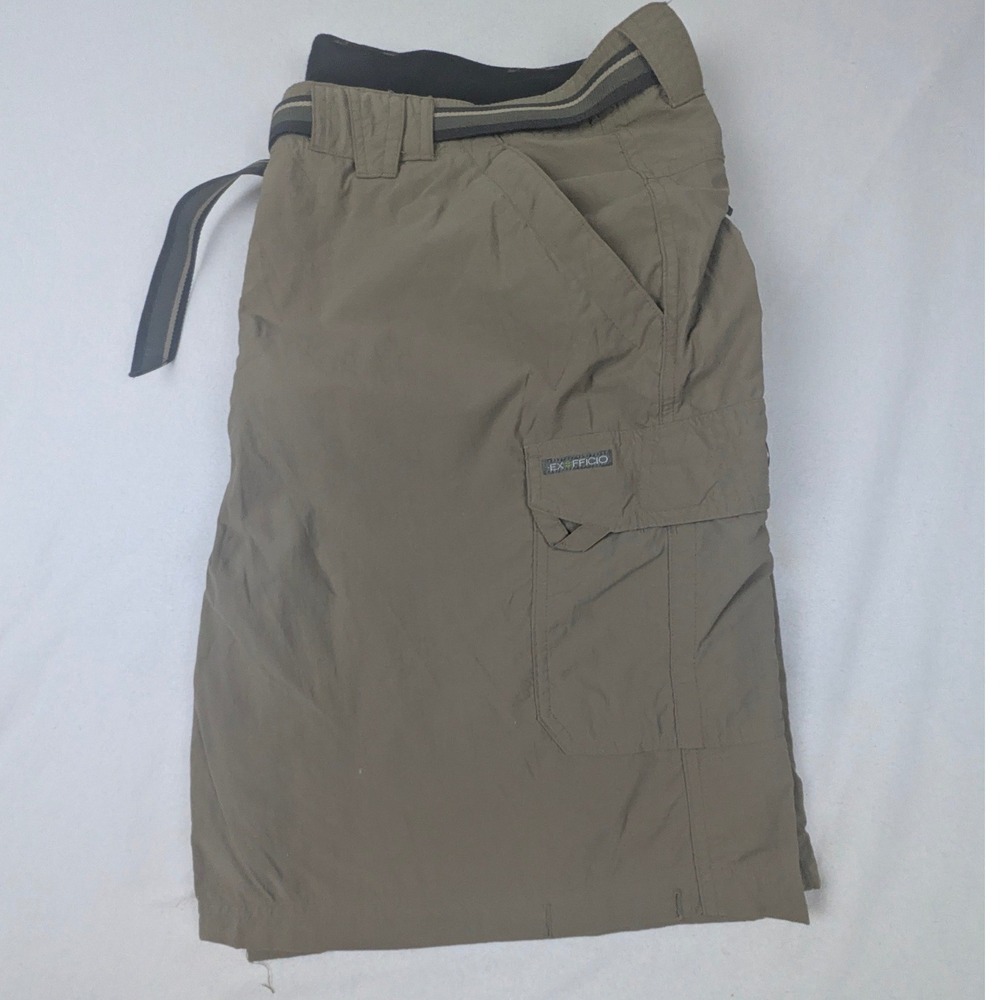 ExOfficio Mens 40 Olive Green Nylon Cargo Hiking Shorts Web Belt Quick Dry
